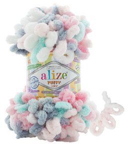Пряжа для в'язання пальцями велюрова плюшева петлями PUFFY COLOR пуффи Колор № 6529 WB00838 фото