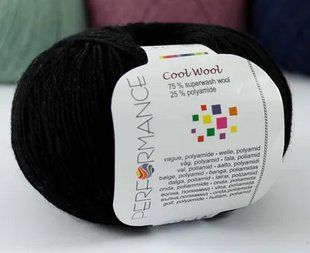 Шкарпеткова пряжа Cool Wool Perfomance № 01 чорний Кул Вул Перфоманс WB00401 фото